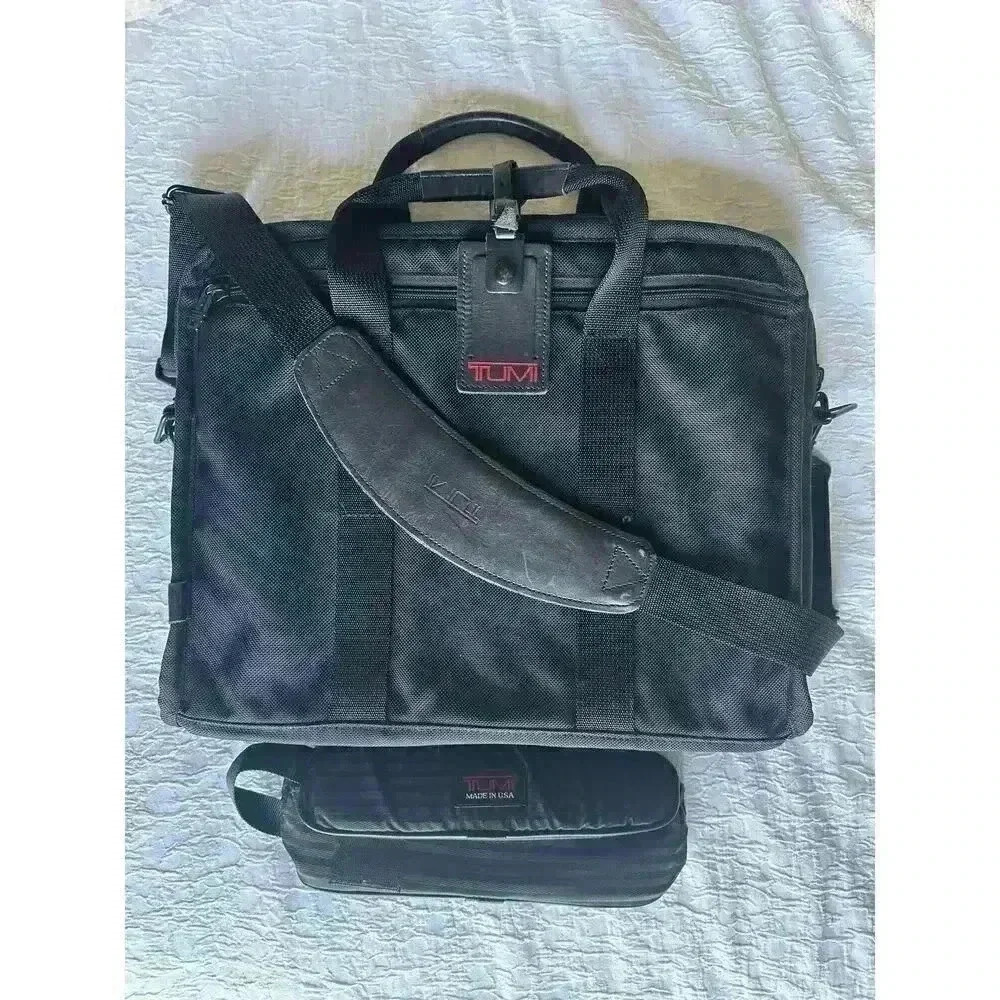 TUMI Black Nylon Canvas Laptop Messenger Portfolio Bag & TUMI Cord Pouch